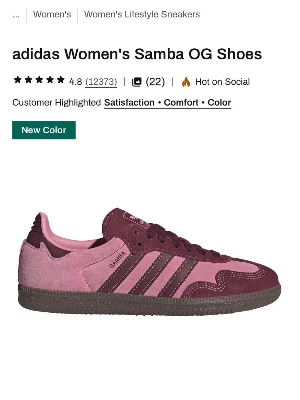 adidas Women's Samba OG Sneakers - Pink & Burgundy